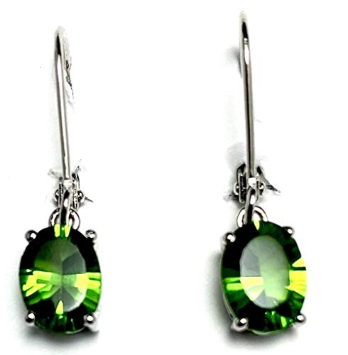 E10608L Classic Mt St Helens Green Helenite May Birthstone Sterling Silver Dangling Earrings
