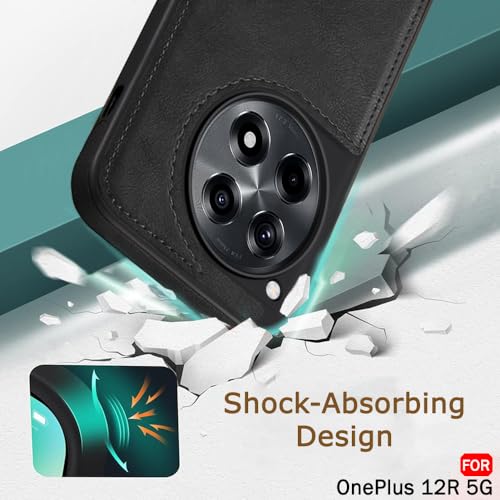 Image of TheGiftKart Genuine Leather Finish Back Cover Case for OnePlus 12R 5G | Shockproof Design | Raised Edges for Camera & Screen Protection | Stunning Minimalist Design Back Cover for OnePlus 12R (Black)