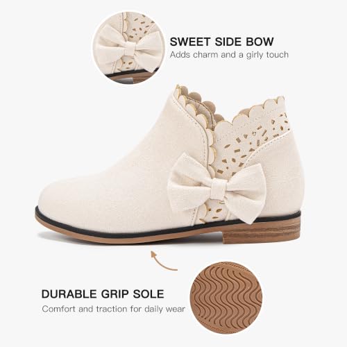 Image of Dufannie Girls Ankle Boots Girls Booties Toddler Little Big Kids Fall Boot | Side Zipper, Slip on, Low Heel, Girls Dress Boots with Bow, Ruffled, Fashion, Warm Shoes, Fall, Winter, Multiple Colors