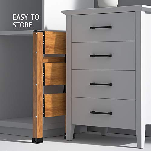 2 Step Ladder Folding Step Stool With Anti-Slip Sturdy And Wide Pedal, Lightweight 330Lbs Portable Aluminum Woodgrain Shelf For Household And Kitchen Space Saving #TOP2