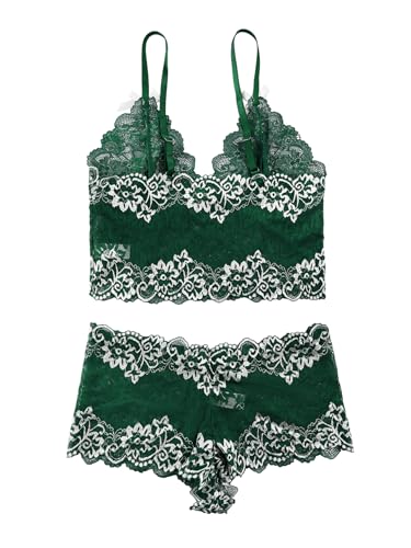 Image of Lilosy Sexy Lingerie for Women Lace Pajamas Set Cami Bra and Panty High Waist Sheer Sleepwear 2 Piece 2XS-6XL