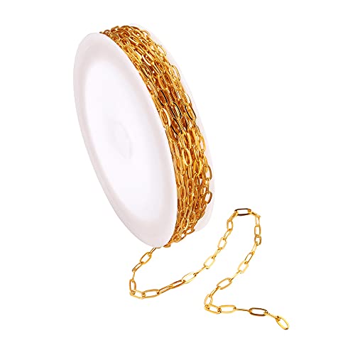 Craftdady 16.4 Feet Gold Paperclip Link Chain Brass Soldered Oval Cable Cross Chain 7x2.6mm with Spool for Jewelry Pendant Necklace Bracelet Making