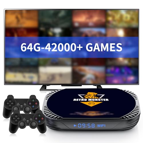 Retro Game Console with Built in 42000+ Games, 4K UHD Video Game Console for TV, Emulator Console Support 70+ Emulators, Game System with Wireless Controller, S905X4 Chip, 2.4G+5G WiFi, Gift for Men
