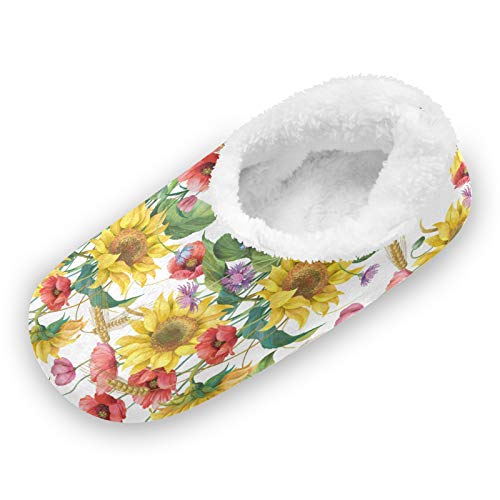 TropicalLife LUCKYEAH - Pantuflas para casa de girasol, con diseño floral, para mujeres y hombres, con pies peludos, cómodas, cálidas, de espuma viscoelástica, para interiores y exteriores,