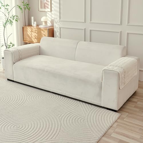HOKIPO BelleLace Sofa Armrest Cover, 2 Pc, Pearl White | Pair of arm covers, fits most sofa types. Matching seat mats and back covers available to com