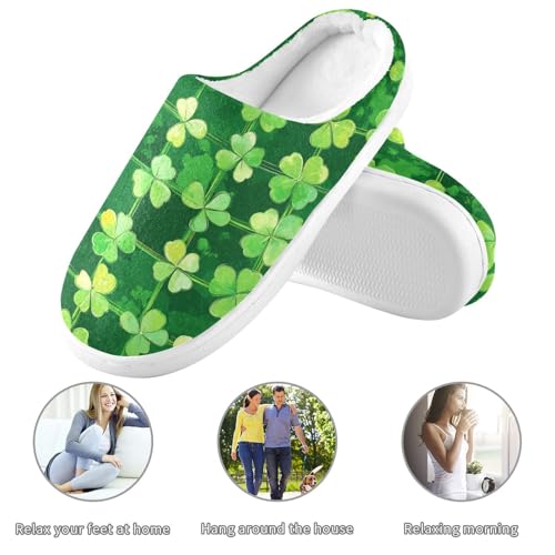 JUNZAN St.Patrick's Green Shamrocks Women Cotton Slippers Comfortable Memory Foam Bedroom Shoes for Travel Birthday Presents 6-73
