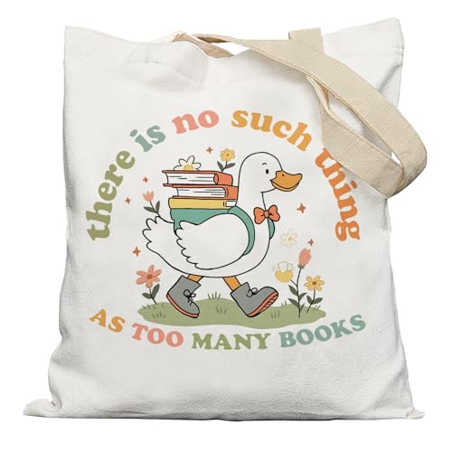 YeiHe Funny Goose Bookish Tote Bag, Reading Lovers Gifts Canvas Tote Bags, Reader Librarian Gifts for Women, Cute Goose Bookworm Reusable Grocery Shopping Bags