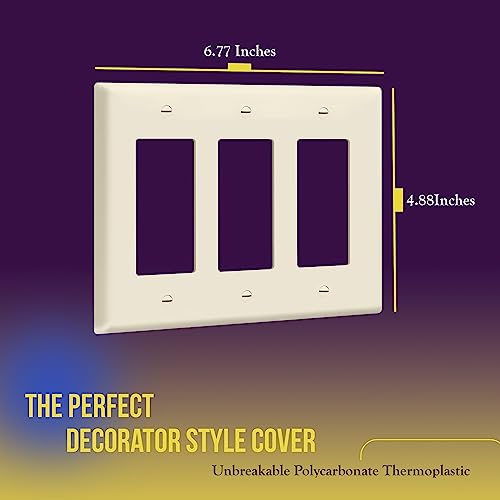 Enerlites Triple Decorator Switch Cover, Three Gang Outlet Wall Plate, Gloss Finish, Mid-Size 3-Gang 4.88" X 6.77", Unbreakable Polycarbonate Thermoplastic, Ul Listed, 8833M-La, Light Almond #TOP1