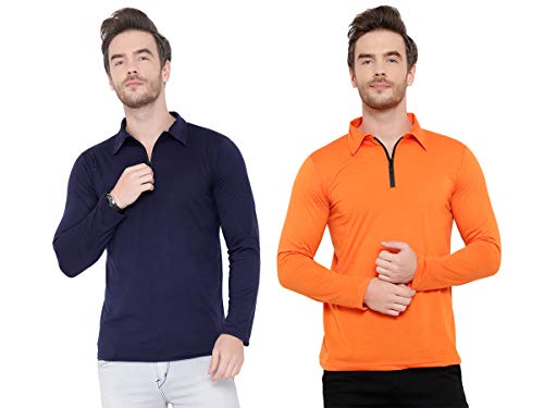 Image of Men's Cotton Blend Full Sleeve Zip Neck Polo T-Shirt (Pack of 1)