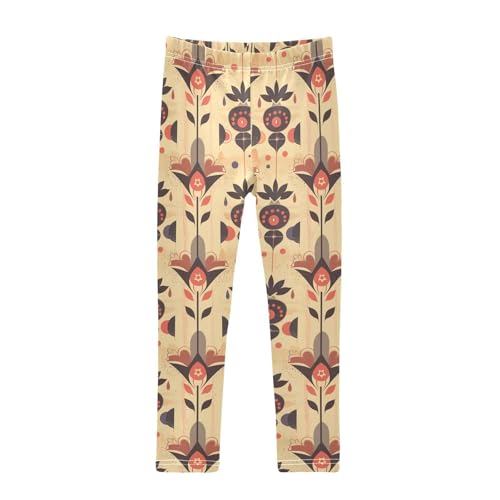 KLL Floral Beige Scandinavian Toddler Baby Girl Active Leggings Stretch Full Length Pants Sports