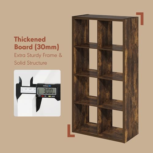 Image of Furinno Cubicle Record Player Stand, 8-Cube Record Storage, Amber Pine | Vinyl Storage, 1.2 inchInch Extra Thick, Open Back Media Shelf for CD DVD Bluray Game Disc, for Living Room, Home Office