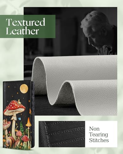 Image of Slohif Checkbook Cover for Personal Duplicate Checks - Leather Check Book Wallet Holder for Women Mushroom Print Top Stub