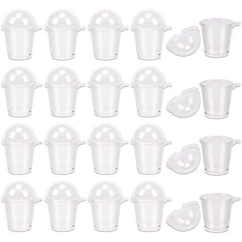 KOOBOOK 20Pcs Mini Frappuccino Cup Cold Coffee Cup Dollhouse Miniature Simulation Plastic Cup Cake Ice Cream Cups(with Doming Lid) Cover