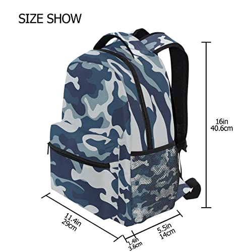 Classic Camouflage Kids Backpack for Boys Girls,Blue Camo Army 16 Inch School Backpack for Elementary Preschool Kindergarten Bookbags for Teens Children Women Men College Travel Bag2