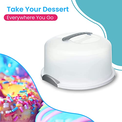 Xl Cake And Cupcake Carrier & Holder, Storage Container With Lid And Handle, Holds Up To 12 Inch 3-Layer Cake, White Gray Translucent Dome - Perfect For Transporting Cakes, Cupcakes, Or Other Desserts #TOP1