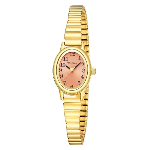 Diaofendi Petite Womens Easy Reader Watch Analog Women Watch with Stainless Steel Expansion Band Water Resistant (Gold-Pink M(5.9-7.5))