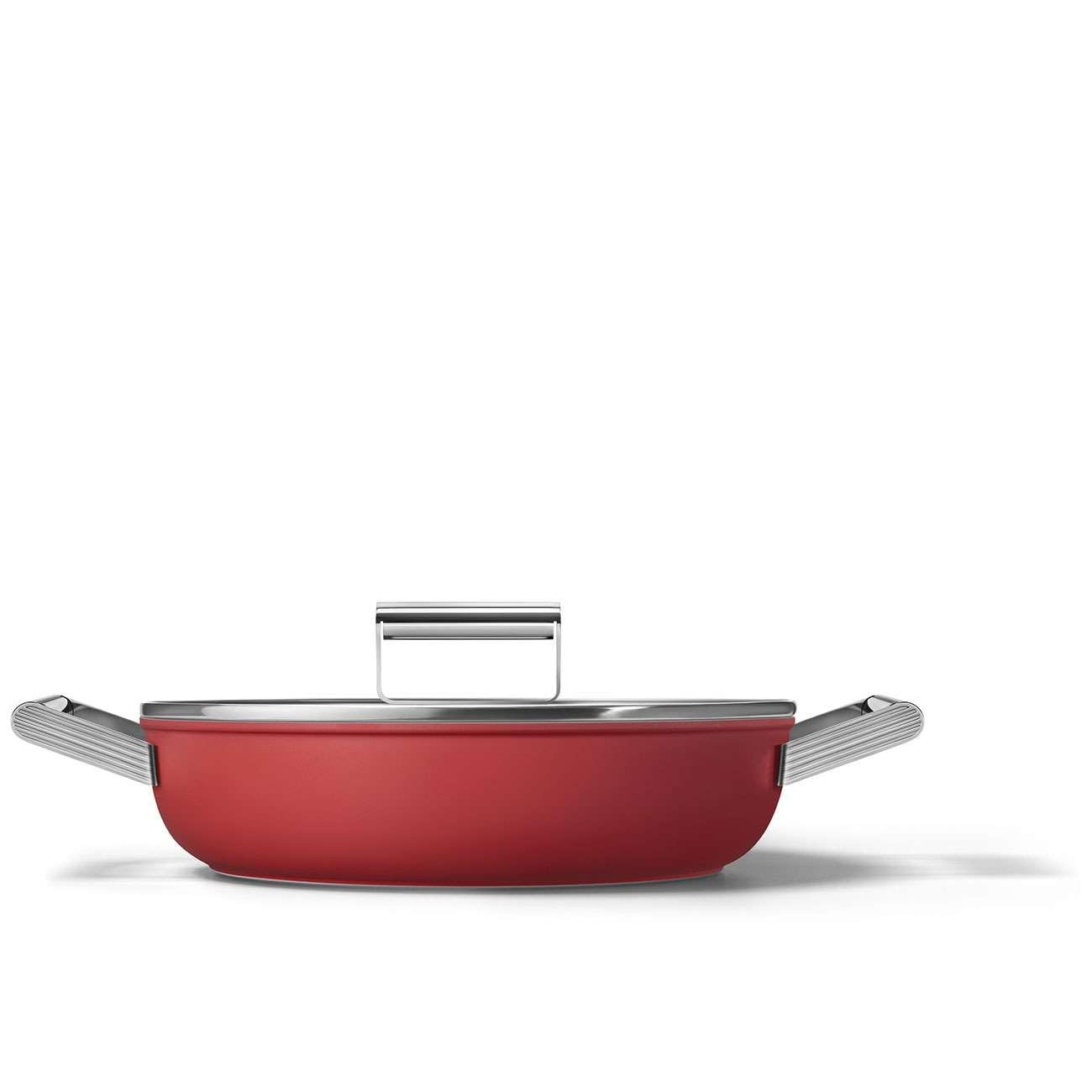 Smeg, Tegame Antiaderente CKFD2811RDM con Coperchio Incluso, Diametro 28 cm, Maniglie Laterali in Acciaio Inox, Per Tutti i Piani Cottura, Fino a 250° in Forno, Capacità 3,7L, Rosso