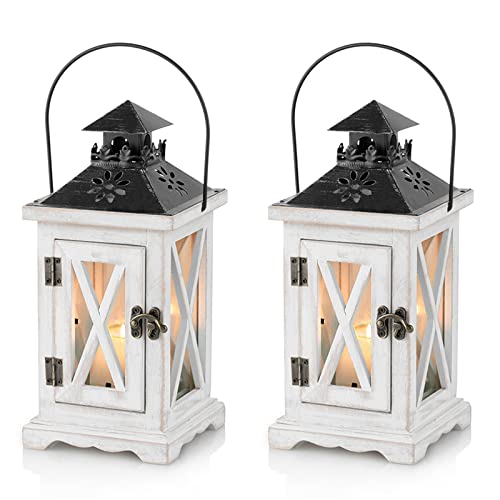 Sziqiqi Faroles para Velas Candelabro de Linterna Decorativa de Metal de Madera Apenada Vintage para Centro de Mmesa de Boda Rústica Linterna Colgante Casa de Campo Decoración Interior y Exterior 28cm