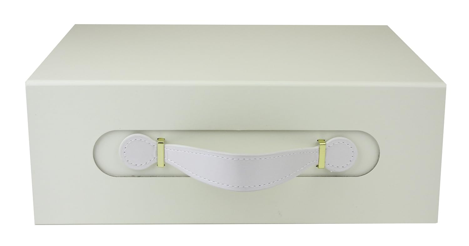 Emartbuy Ivory Folding Magnetic Gift Box with Faux Leather Handle – 33 x 25 x 12 cm – Fits Hampers, Books & Mid-Size Gifts – Birthdays Weddings Christmas Corporate Gifting Trade