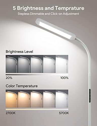 MediAcous LED Floor Lamp, Adjustable Gooseneck Standing Lamp with 5 Color Temperature and 5 Brightness, Modern Lamp for Living Room Bedroom with Remote, Touch Control, Timer, Memory Function, White