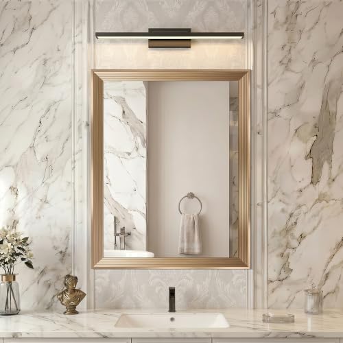 Image of DESBING 24 inchx30 inch Gold Bathroom Mirrors for Over Sink | Tempered Glass, Metal Frame, Rectangle Vanity Wall Mirror for Bathroom, Living Room, Bedroom, Horizontally or Vertically