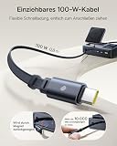 Baseus NOMOS 5-w-1 Stacja Ładowania, 140W Ładowarka USB-C z ładowaniem MagSafe Qi2.0 15W, chowany kabel USB-C, 2USB-C+ USB-A, z wyświetlaczem cyfrowym, kompatybilna z iPhone17/16/15/14, MacBook