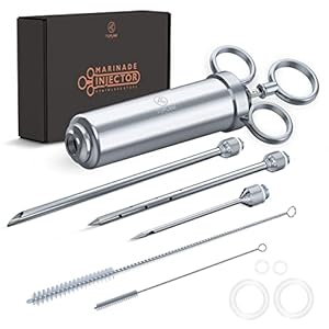 Marinade Meat Injector – Versatile Turkey Injector 304 Stainless Steel Meat Injector Syringe Kit For The Family – Marinade Injector Syringe With Brisket Injector Multiple Needles with Cleaning Brush