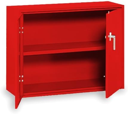 1734DI-RD Handy Storage Cabinet with Locking Handle and Cabinet Doors, 30" W x 27" H x 13" D, Textured Red, 2 Shelves, Inverted Lower Handle for Wall Hung Applications