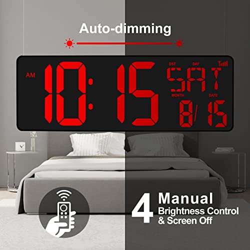 Xrexs Large Digital Wall Clock Wifi Sync, 16.5 In Large Display Wall Clock With Temperature/Date/Week, Led Big Digital Timer Clock With Remote Control, Alarm Clock For Home And Office, Auto-Dimming #TOP3