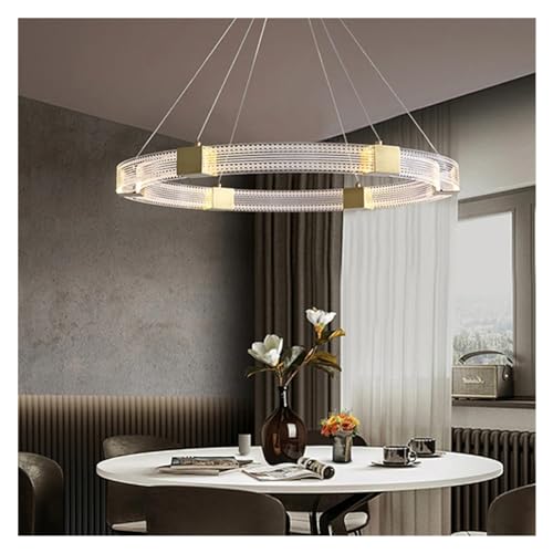 Lustre LED salon design anneau rond LWX en métal doré suspendu