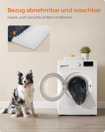 Feandrea FluffyHug Hundebett, Hundekissen Größe XL, Hundematte für mittelgroße und große Hunde, Hundesofa Noppenschaumstoff, Bezug abnehmbar und waschbar, 106 x 76 x 16 cm, dunkelgrau PGW233G02V1