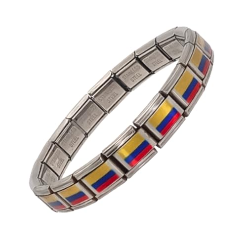 Feyma Pulsera con la Bandera de Colombia, Eslabones de Acero Inoxidable, Brazalete Ajustable para Hombre y Mujer, Regalo Simbólico