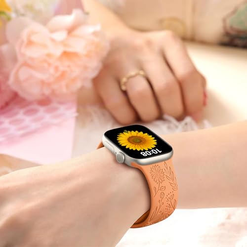 Image of SNBLK 6 Pack Floral Engraved Bands Compatible with Apple Watch Bands 40mm 41mm 42mm 38mm 44mm 45mm 46mm 49mm Women Men, Silicone Flower Pattern Strap for iWatch Series 11 10 Se Ultra 9 8 7 6 5 4 3 2 1