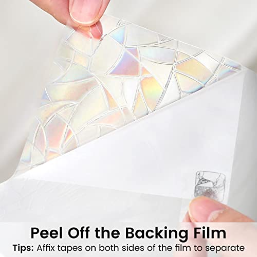 DOWELL Window Privacy Film, Rainbow Window Film, Decorative Stained Glass Clings, Static Cling Door Sticker, Non-Adhesive 3D Decals for Home UV Protection, 23.6 x 78.7 inches