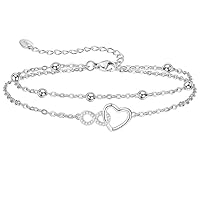 Jbniuay Fußkettchen für Damen 925 Sterling Silber - Infinity Herz Fußkette - Damen Fußkettchen - Fußkette Verstellbare 23+5cm - Geschenke für Frauen/Mädchen/mama/mutter (Silber)