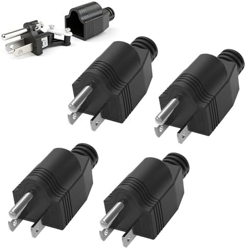 4 Pack Replacement Plug 3 Prong, 3 Prong Plug 125V 15A (Black)