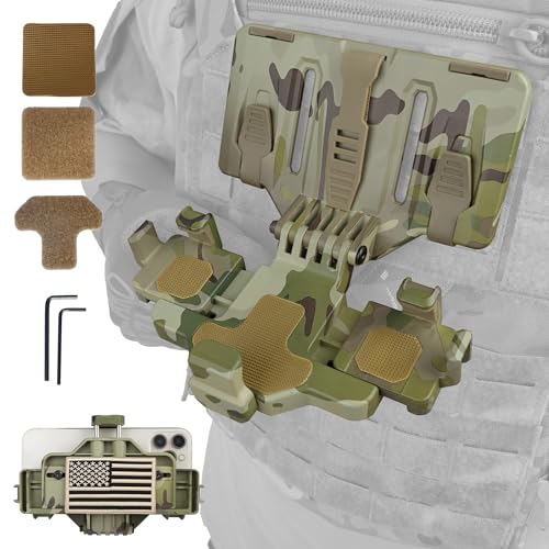 Tactical Gear Plate Carrier Vest Accessories MOLLE Phone Chest Mount Holder for 6.0-7.7 Screens Quick-Release and Adjustable Tactical Phone Holder for Police Vest