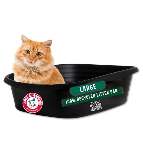 Arm & Hammer Simply Recycled Plastic Cat Litter Pan, Made in USA, Easy to Clean, Large Durable Litter Box, Black