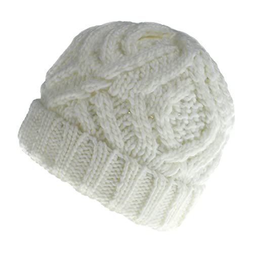 Bonnet d'hiver pour homme - Grand bonnet de sport - Bonnet d'hiver en laine - Bonnet fonctionnel en polaire - Avec pompon - Doux et élégant - Bonnet de course, Blanc., S Cover