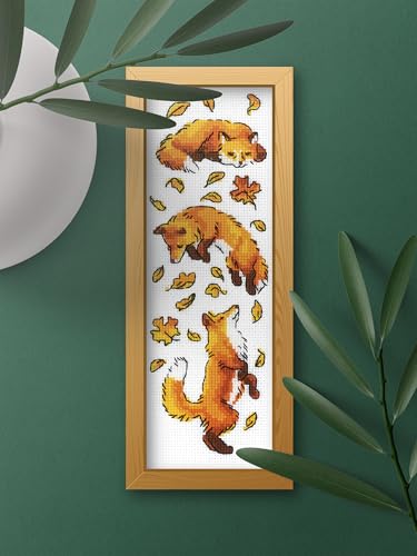 Image of RIOLIS - Foxes in Leaves 1879, Cross Stitch Kits 3 inch x9,5, Cross Stitch Kits for Beginners & Advanced, Crossstitching Kits Adult, Counted Stitching Kits, Embroidery Kit