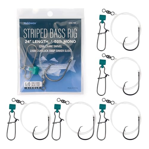 Xubbwov Striped Bass Rigs, 6/0 Inline Circle Hook with 24' 50lb Mono Leader Fish Finder Slider Rigs...