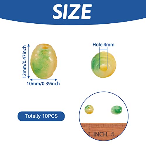 Fashewelry 10Pcs Natural Myanmar Jade Stone Large Hole Beads Engraving Carved Gemstone European Charms Bead Barrel Rondelle Shape Healing Chakra Gems Loose Spacers For Jewelry Making 4Mm Hole #TOP2