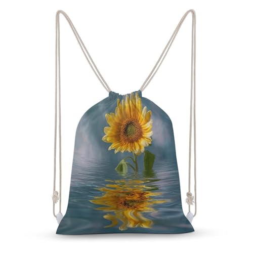 Drawstring Backpack Foldable Draw String Bags Sunflower in Water Sackpack Sports Gym Bag for Shopping Yoga