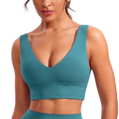 Image of CRZ YOGA Butterluxe V Neck Longline Sports Bra | Light Support, Removable Pads, Yoga, Extremely Soft, U Back, Wide Straps, for Women
