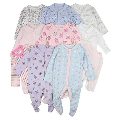 Ex UK Store Baby Girls Sleepsuits 3 Pack Babygrows TinyBaby - 36 Months New (MC Girls 3 Pack Sleepsuits - Newborn) Cover