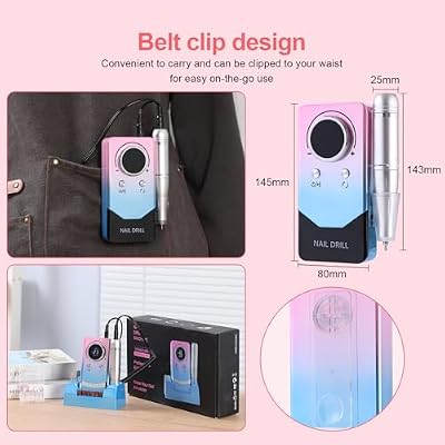 Electric 45000RPM Nail Drill Machine Rechargeable Portable Nail File Electric DIY Nail Drill Kit with Smart LCD Screen for Gel Nail Manicure and Pedicure Reflective Body etc (Gradient)
