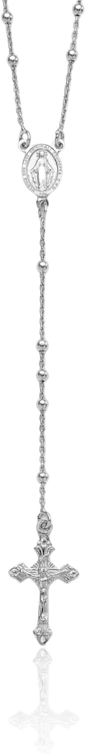 925 Sterling Silver Rosary Bead Necklace 24 inch Chain