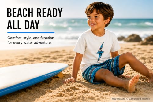 Image of Volcom Baby Boys Swim Set - 2 Piece Short Sleeve Swim Shirt Graphic Tees & Board Shorts - Infant Toddler Little Boys Swimsuit