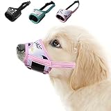 Maulkorb für Hunde, Verstellbarer Schlaufe Atmungsaktives Mesh Weiches Gewebe mit Drucken Muster für Kleine MittlereGroße Hunde, Verhindert Das Beißen, Kauen und Bellen (S, Rosa)