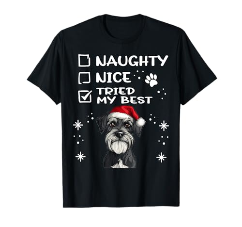Lindo perro Schnauzer estándar Navidad travieso agradable probado mi Camiseta
